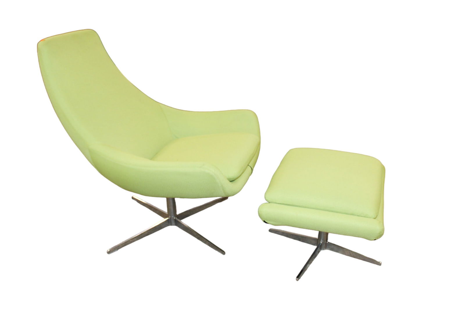 MCM style swivel lounge chair & ottoman, lime green, aluminum bases (1 of 6)