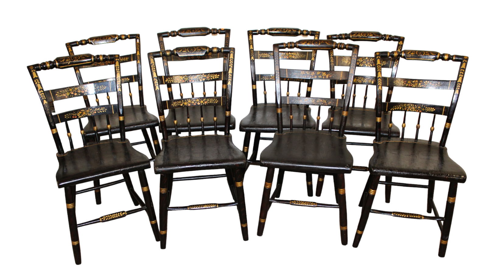 Set 8 plank bottom dining chairs, Hitchcock  stenciling (1 of 5)