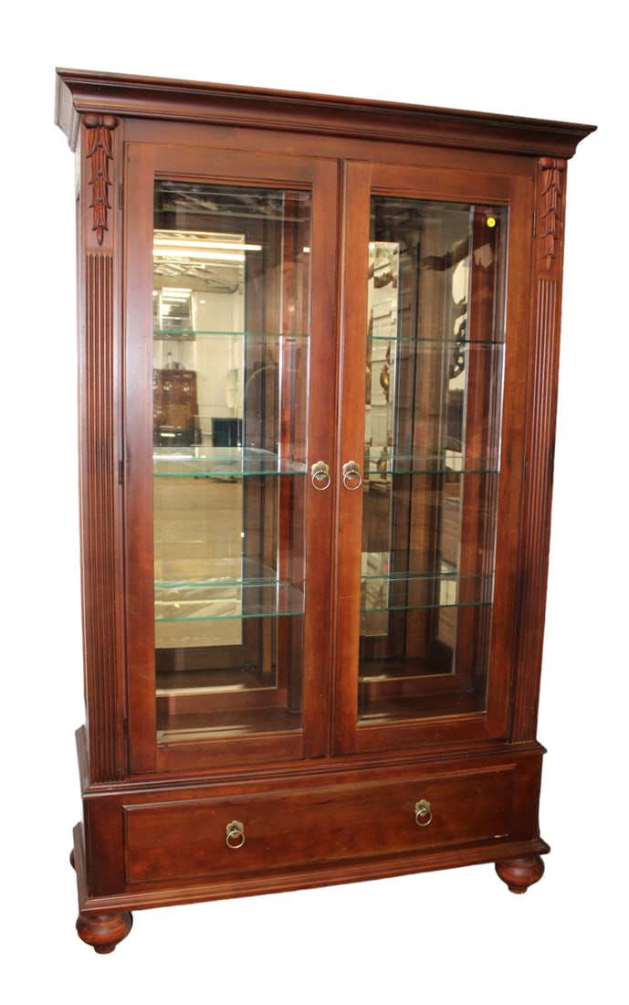Ethan Allen cherry display cabinet, beveled glass, 3 tier (1 of 7)