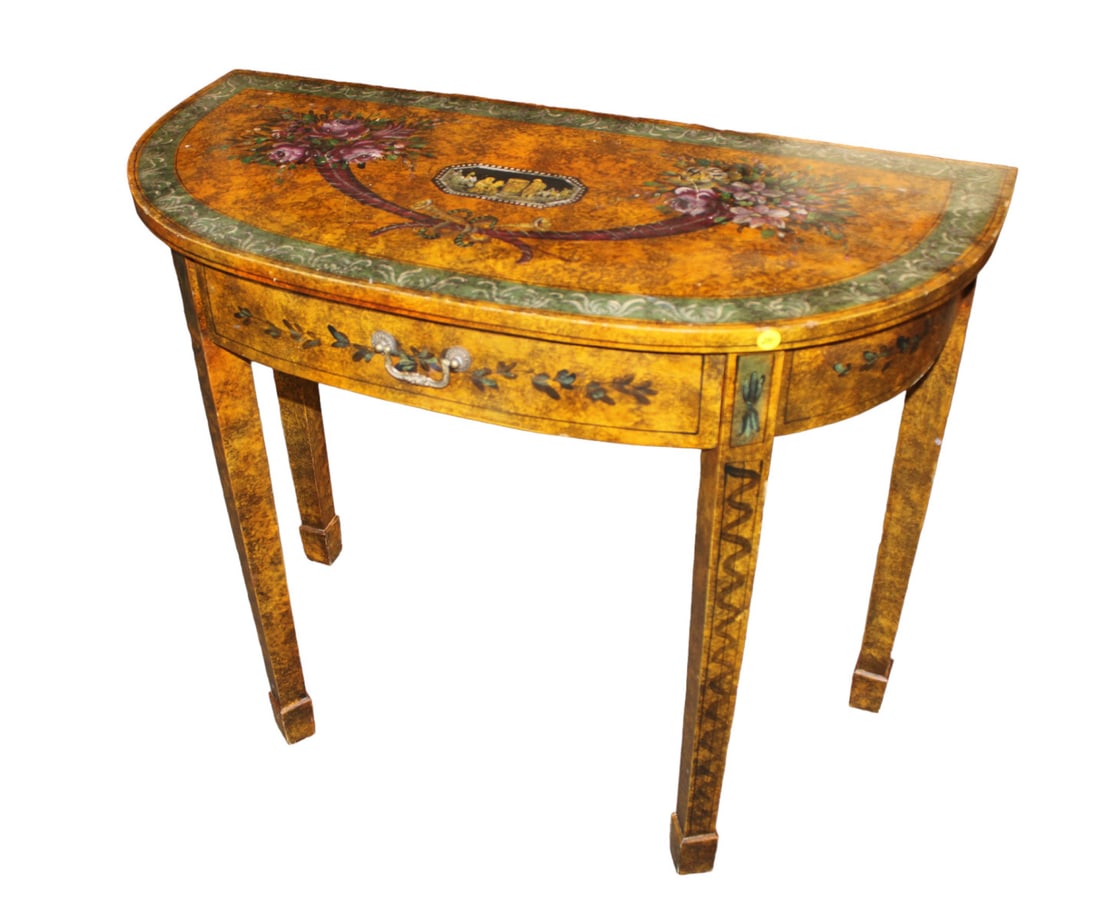 Paint decorated Italian style console with drawer (1 of 7)
