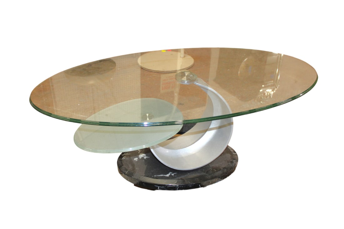 Ultra modern marble base 2 tier glass cocktail table (1 of 3)