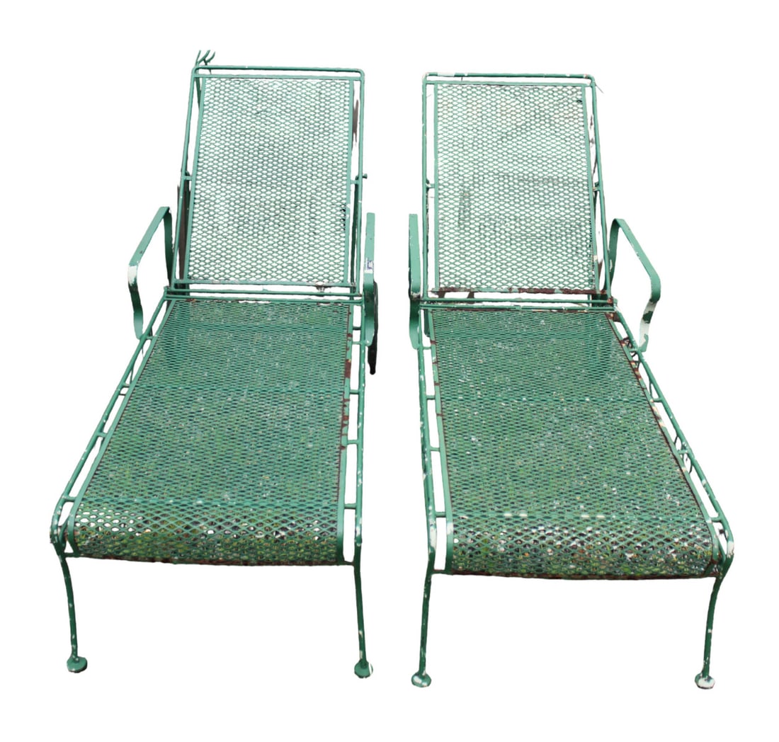 Pair vintage wire arm chaise lounge chairs. Adjustable backs and wheels work as should (1 of 5)