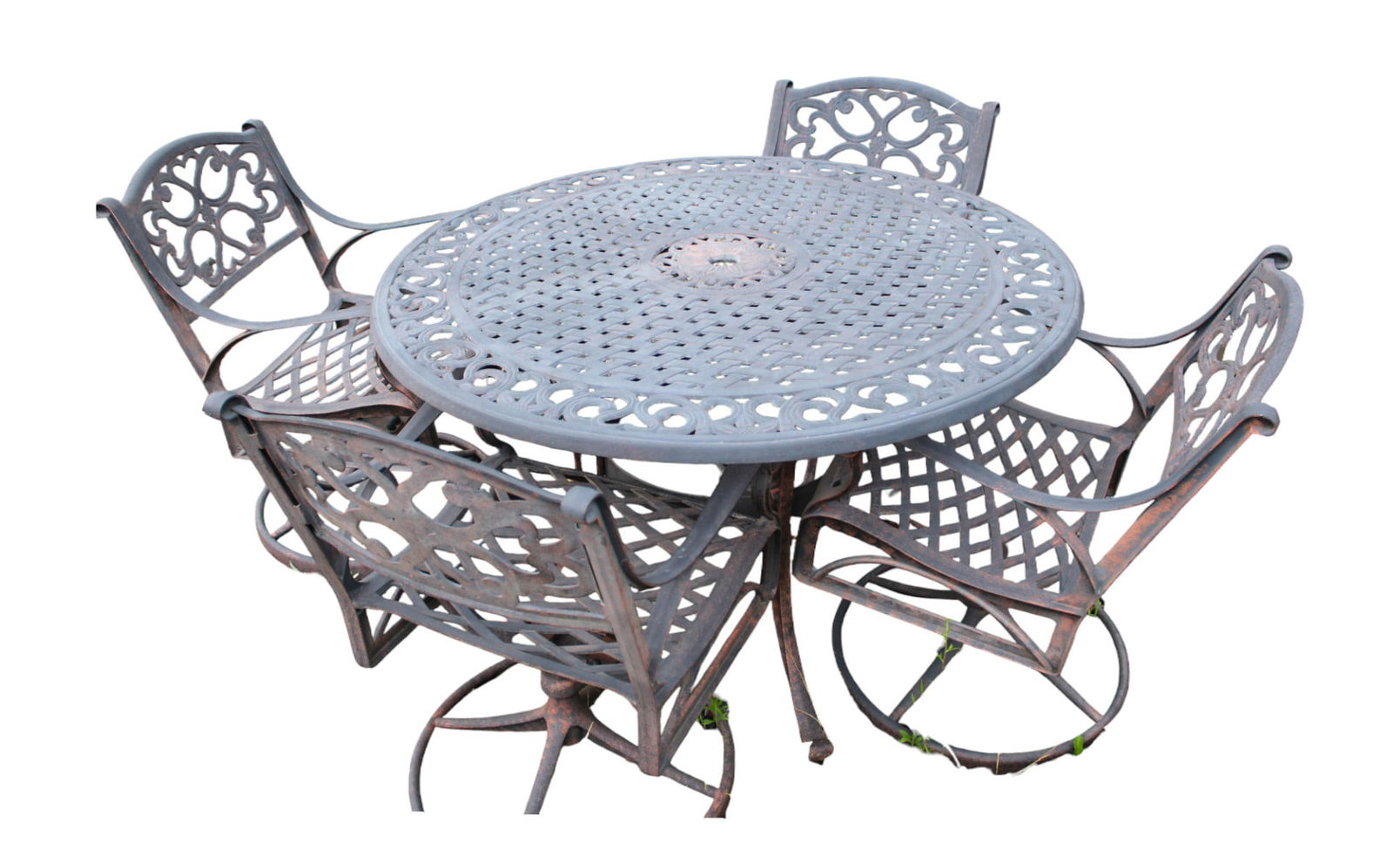 Contemporary quality cast aluminum 5pc patio set, spring chairs, bronze finish (1 of 4)