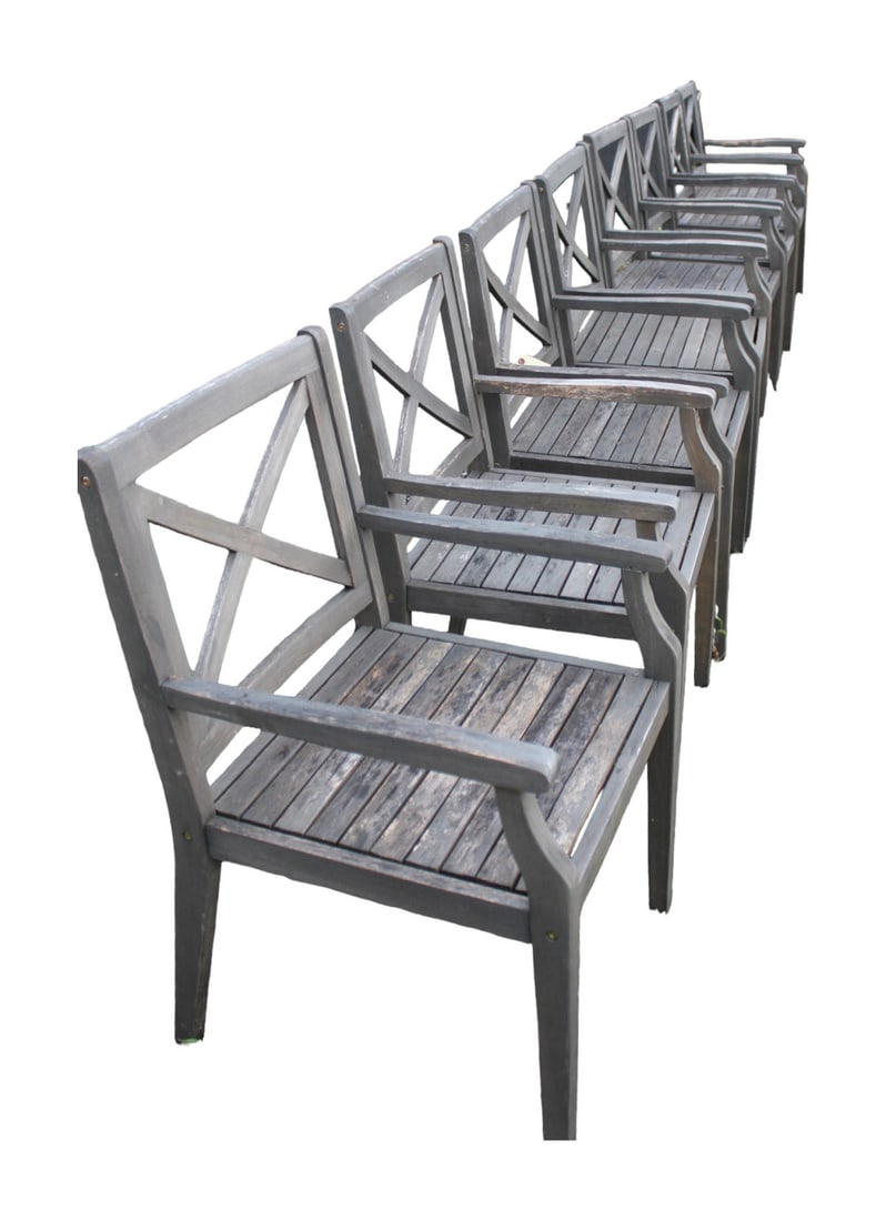 Set of 8 teak patio arm chairs. (1 of 4)