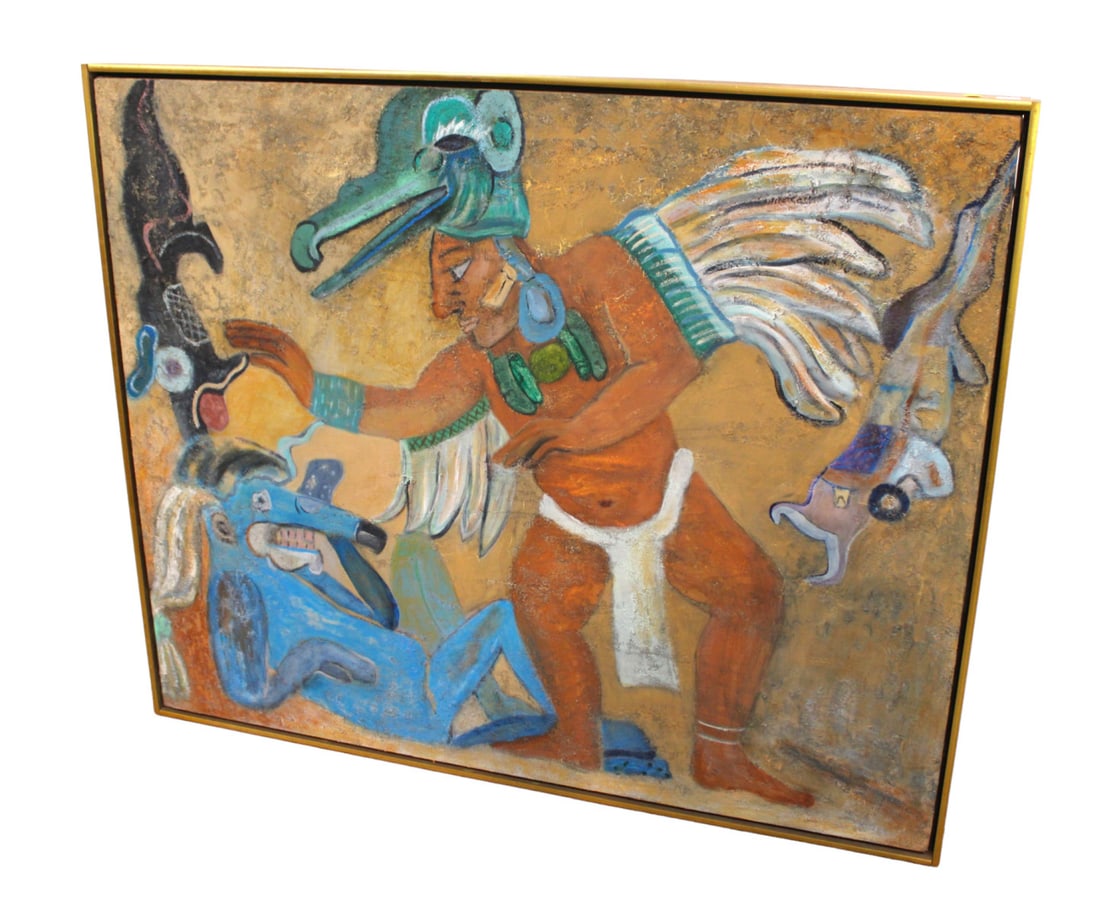 MidC. oil on canvas Nancy Friedlander The Confrontation: Mid Century oil on canvas Nancy Friedlander titled The Confrontation, structurally sound in good condition, no noticeable issues. 37"h x 45.5"l