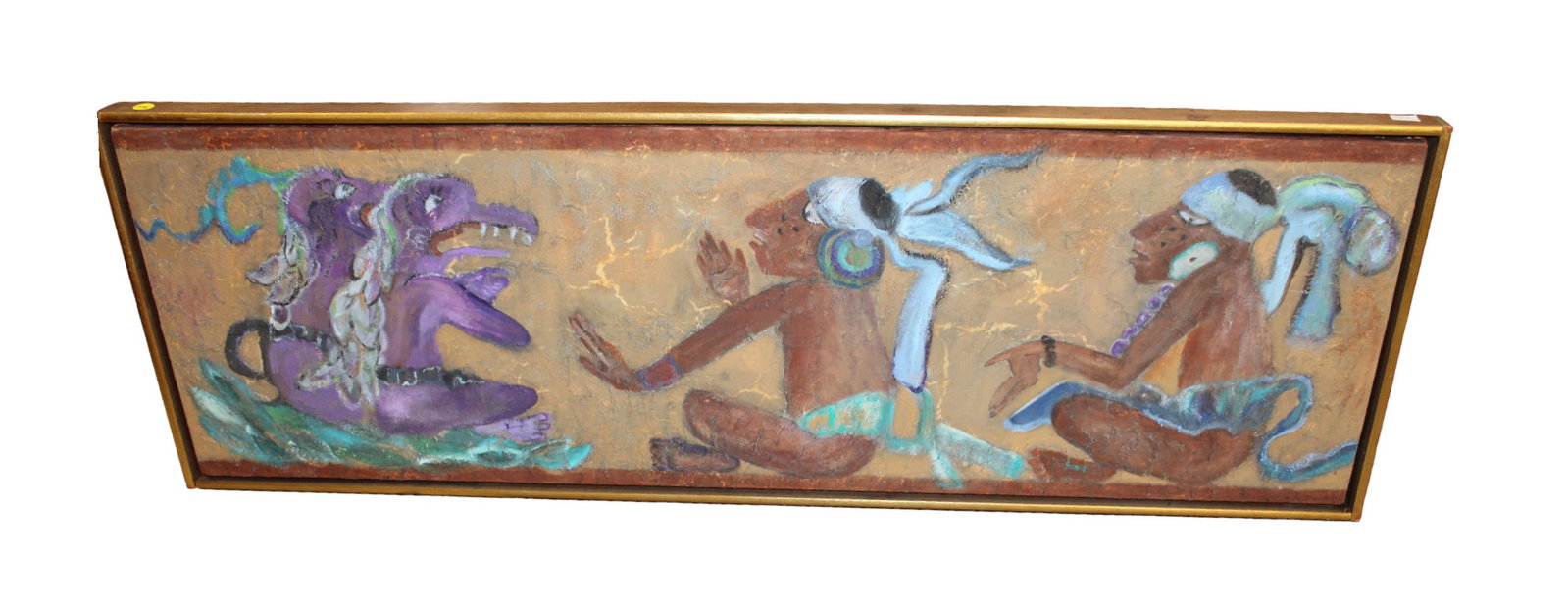 MidC. oil on canvas Nancy Friedlander LA Cofradia II: Mid Century oil on canvas Nancy Friedlander titled LA Cofradia II, structurally sound in good condition, no noticeable issues. 16"h x 49.5"l
