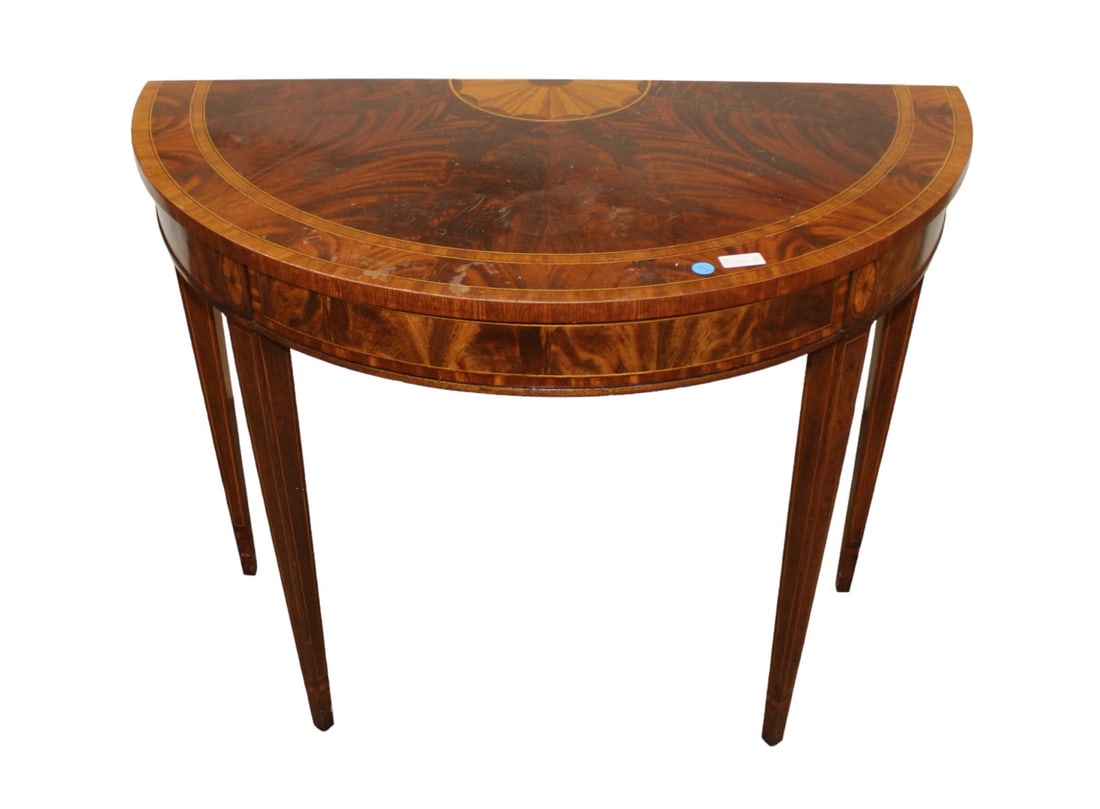 Councill console table, banded inlaid burl mahogany (1 of 7)