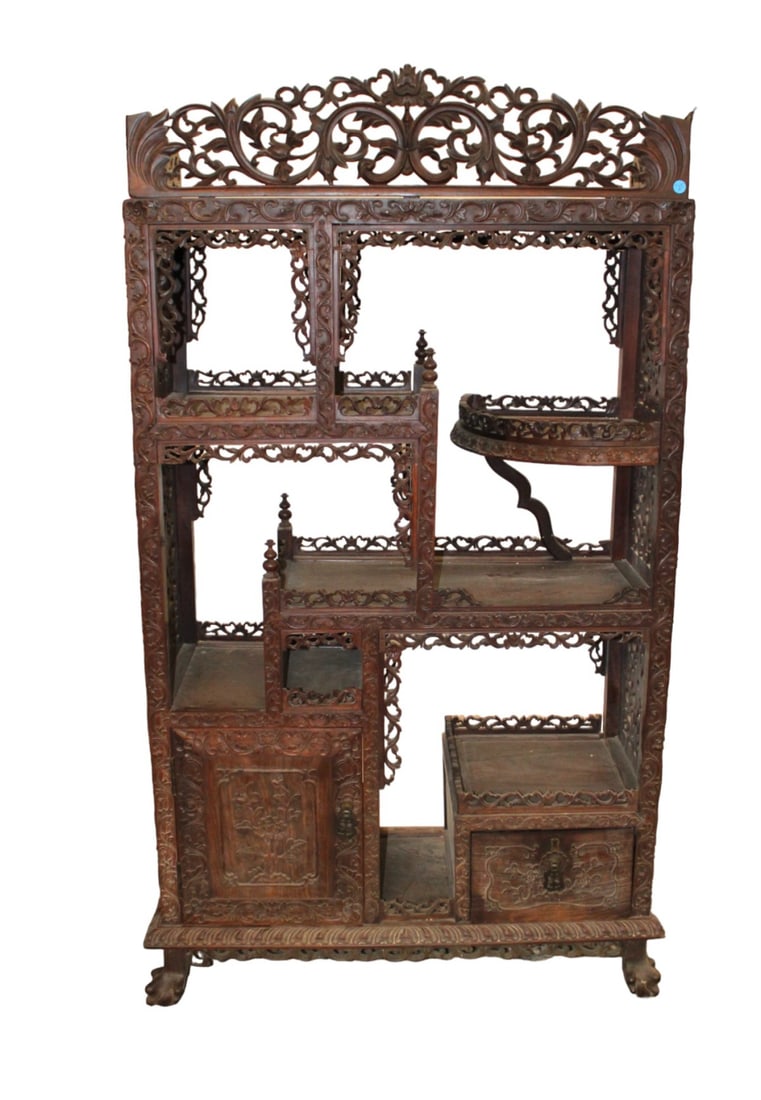 Antique Asian hardwood intricately carved etagere (1 of 13)