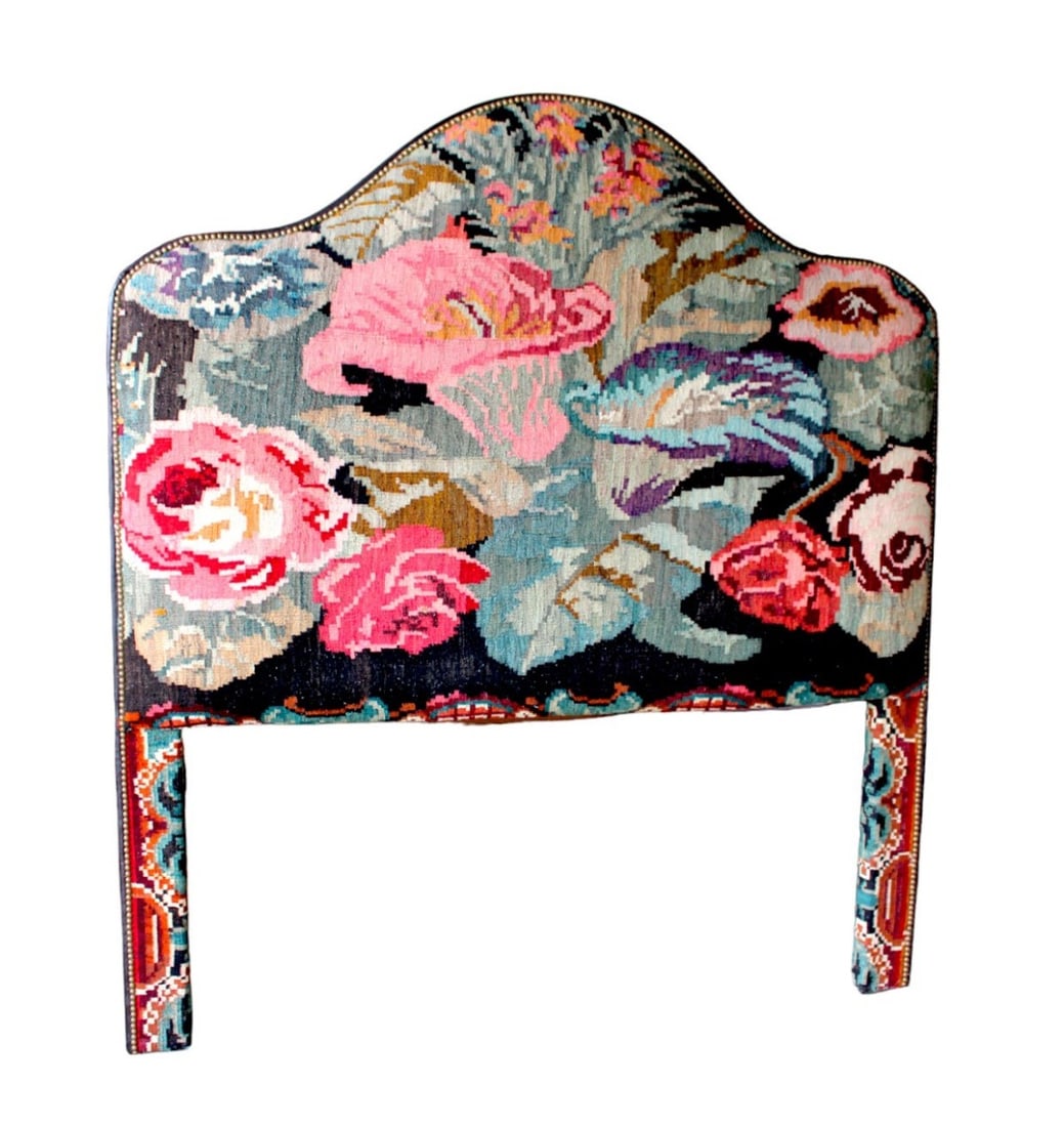 Nice custom queen size headboard - upholstered leather wrapped sides (1 of 3)