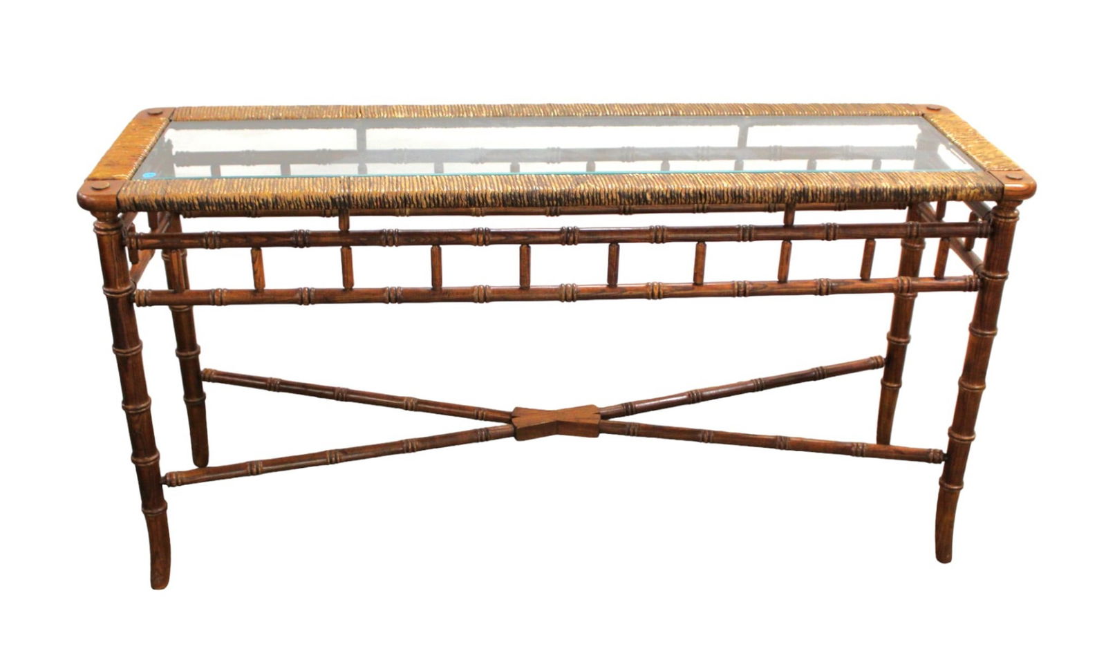 Bamboo framed rush wrapped sofa table (1 of 6)