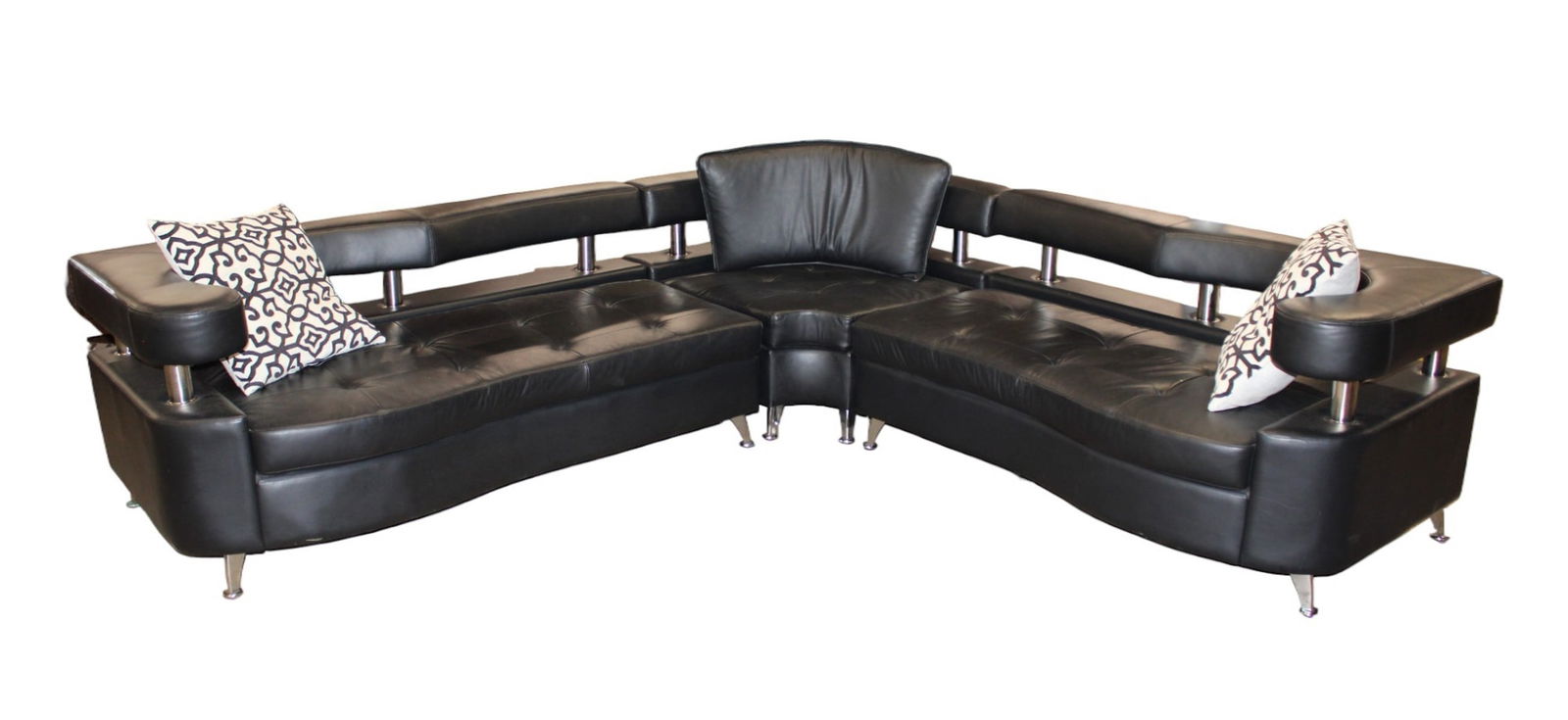 Ultra modern 3pc sectional sofa - black leather & chrome (1 of 9)