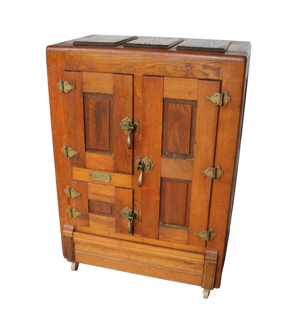 Antique oak ice box converted to bookcase - white clad (1 of 7)