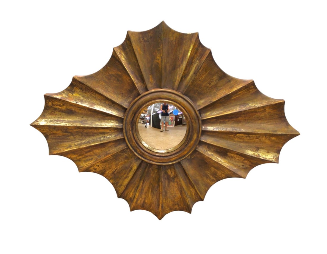 Modern port hole mirror in distress bronze sunburst frame (1 of 4)