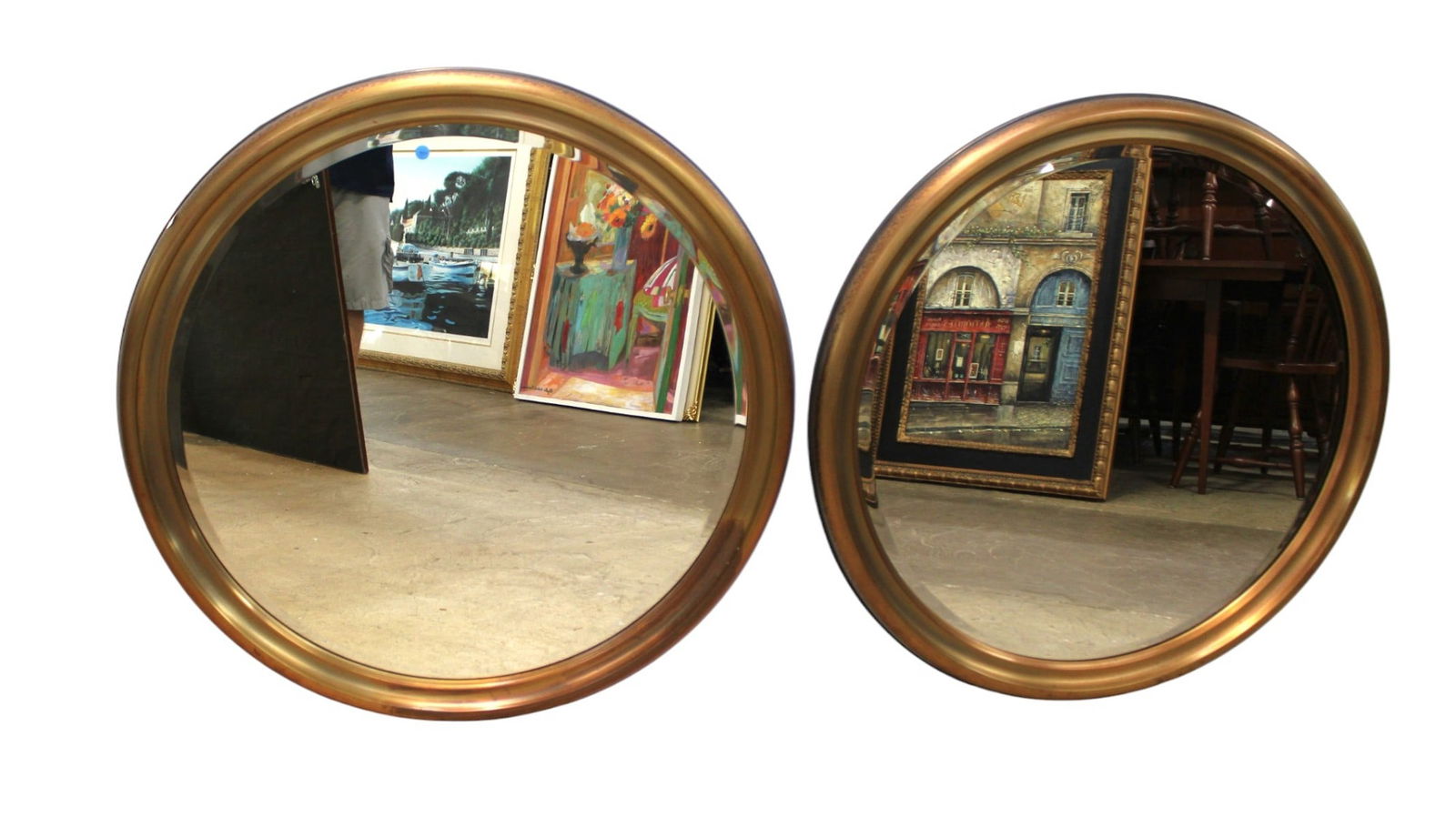 Fantastic pair metal framed round beveled mirrors 38" (1 of 4)