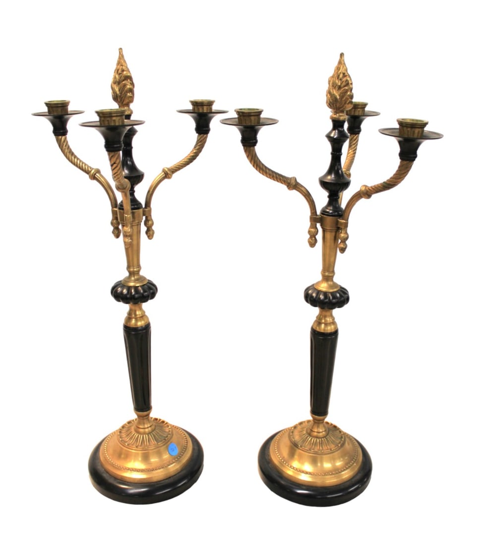 Pair French empire style bronze 3 burner candelabra (1 of 4)