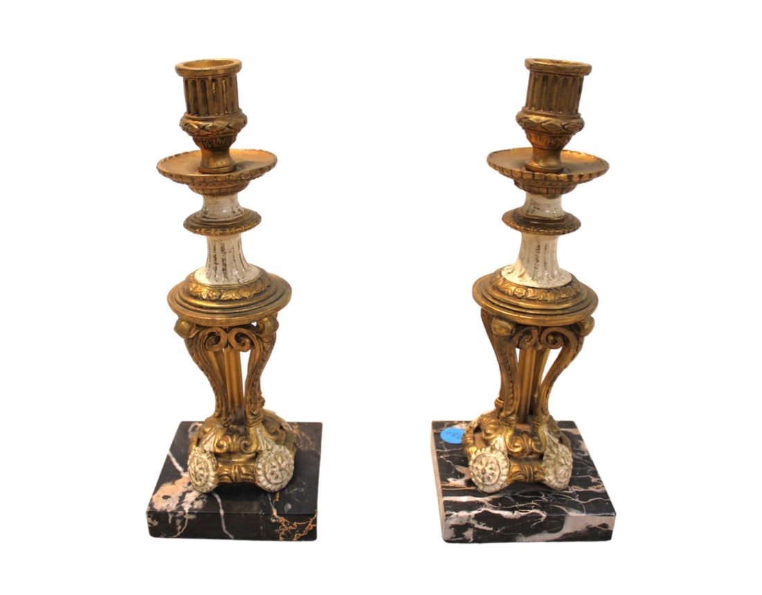 Pair of marble based decorator candle sticks (1 of 3)