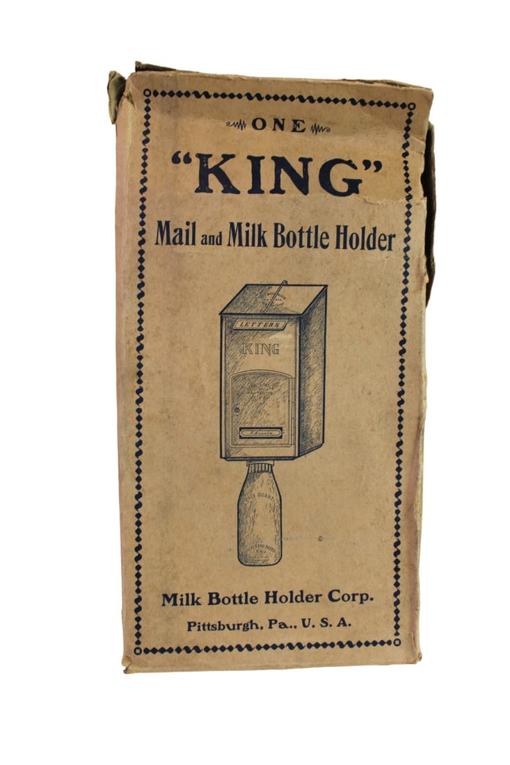 Semi antique King mail & milk bottle holder in original box (1 of 6)