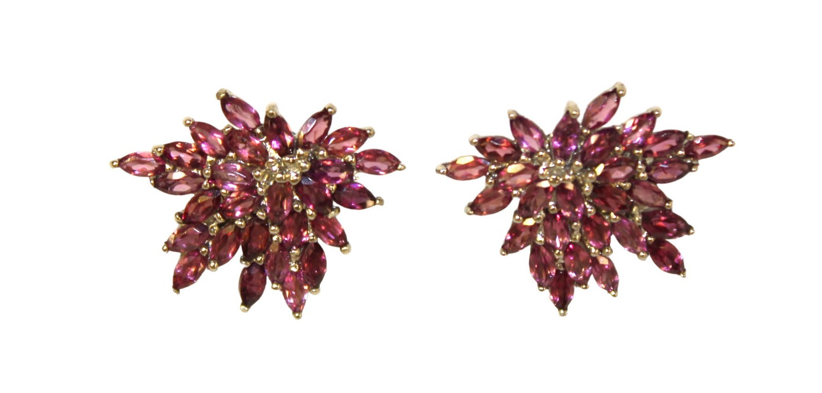 Natural rhodolite garnet 1"x 1/2" earrings in 24k white gold over sterling silver: Natural rhodolite garnet 1"x 1/2" earrings in 24k white gold over sterling silver