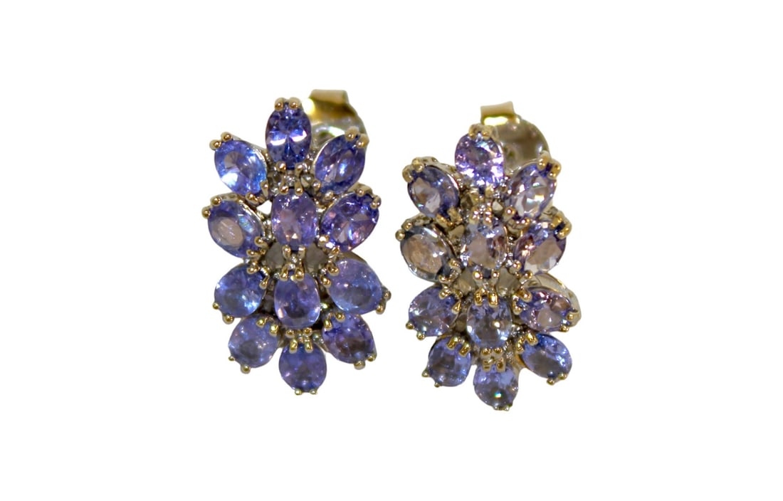 Natural tanzanite earrings 14k white gold over sterling silver: Natural tanzanite earrings 14k white gold over sterling silver
