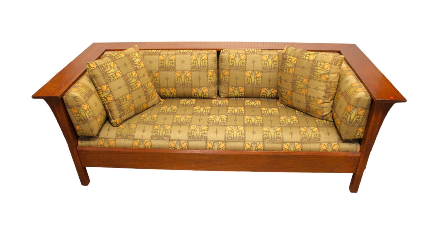 Stickley mission oak even arm sofa with slatted sides and back (1 of 10)