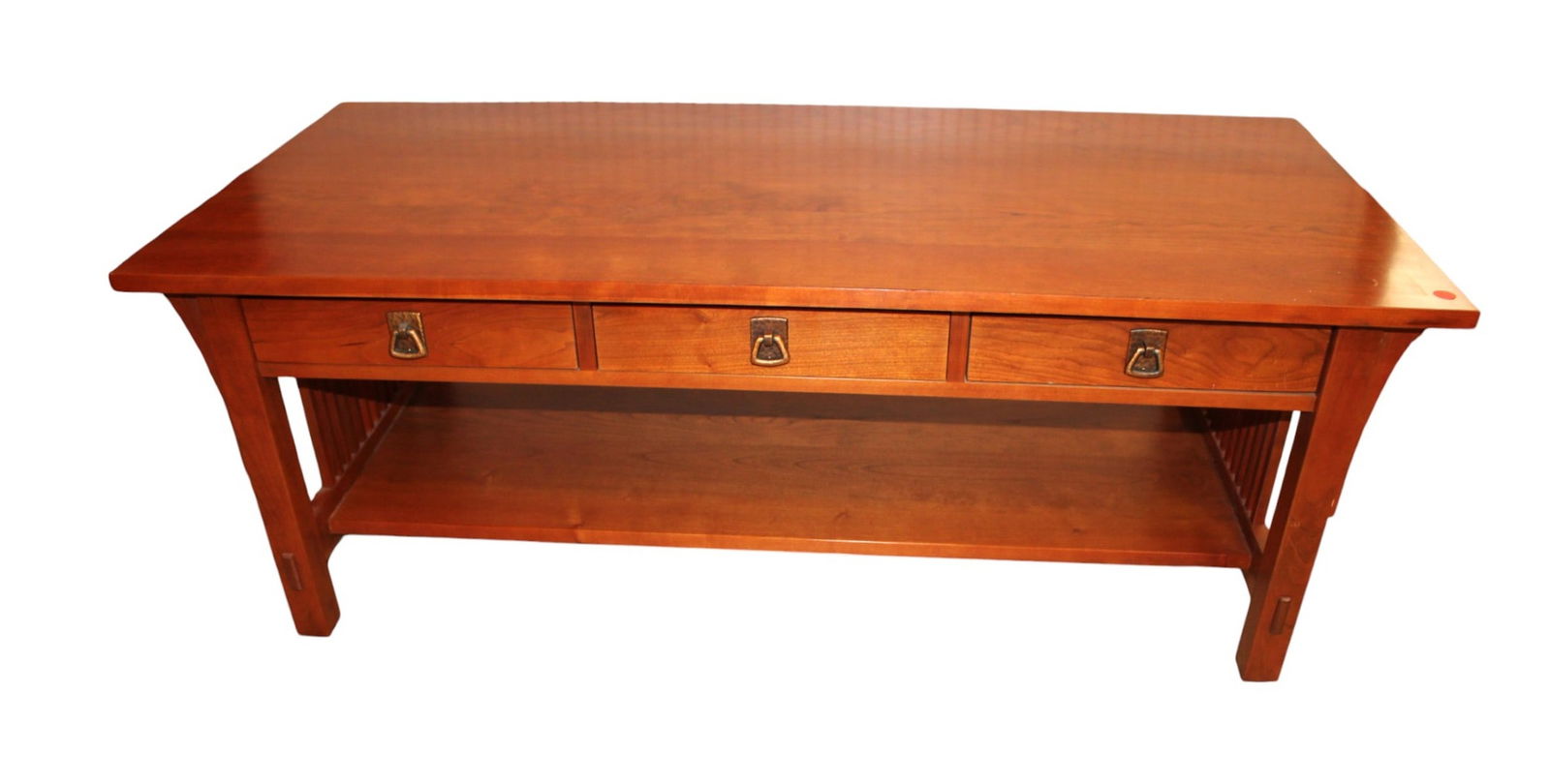 Stickley slatted side 3 drawer coffee table - solid cherry (1 of 7)