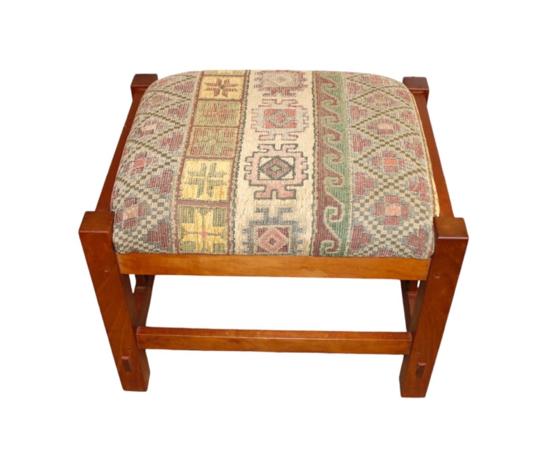 Stickley mission style foot stool, orig. upholstery, cherry (1 of 5)