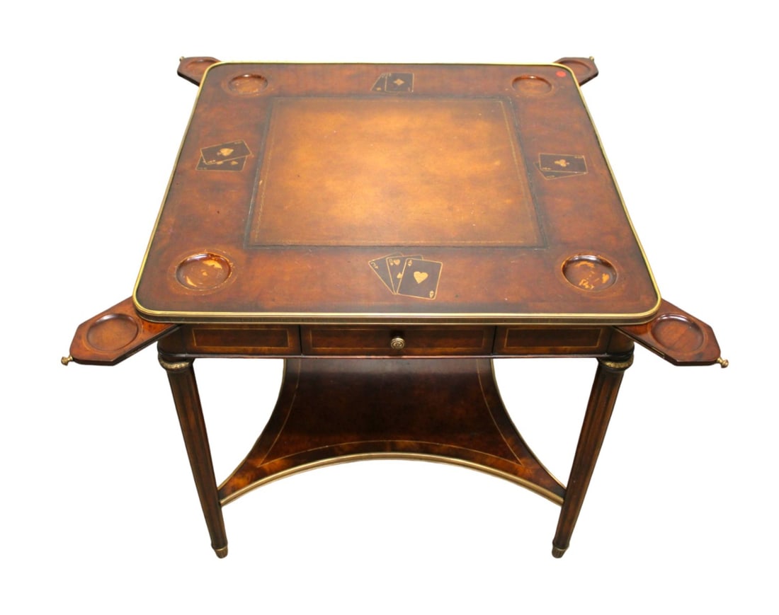 Leather top mahogany game table - bronze, card inlay (1 of 8)
