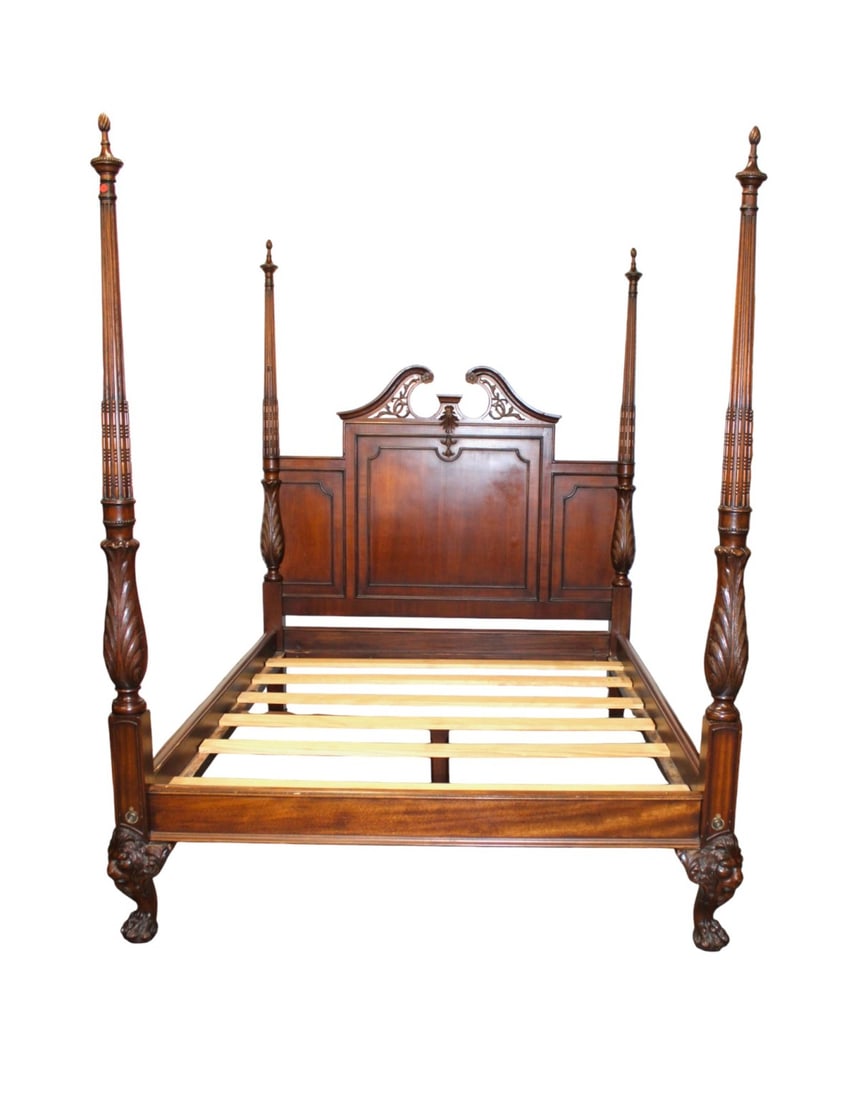 Awesome 4 poster queen size bed - lion head paw foot (1 of 9)