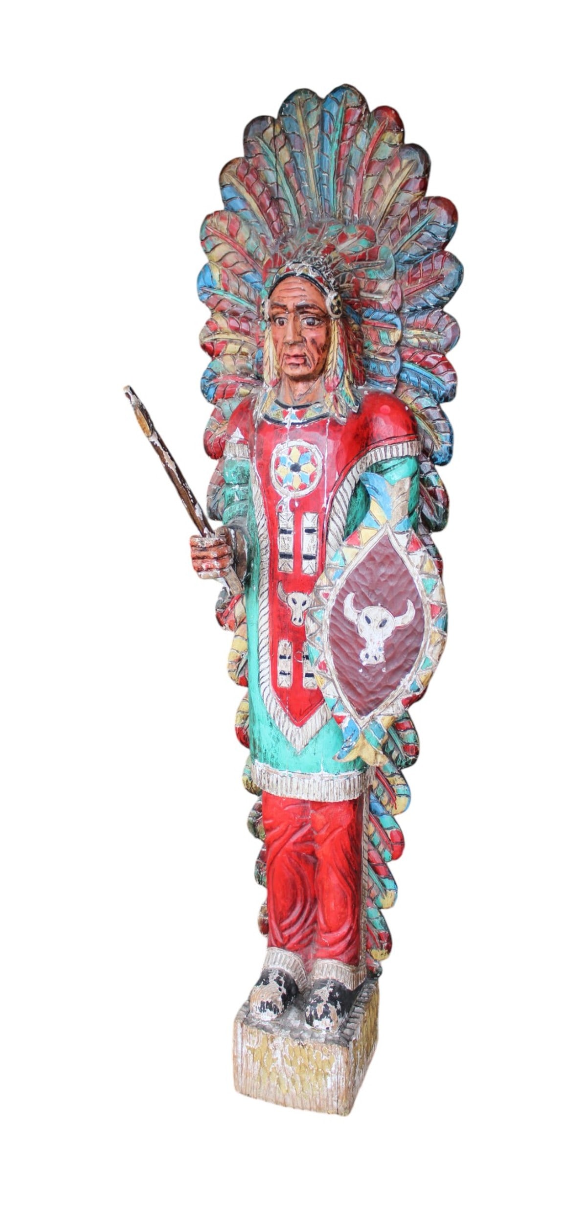 Hand carved painted wood cigar store indian 80"h x 24"w x 15"d (1 of 7)