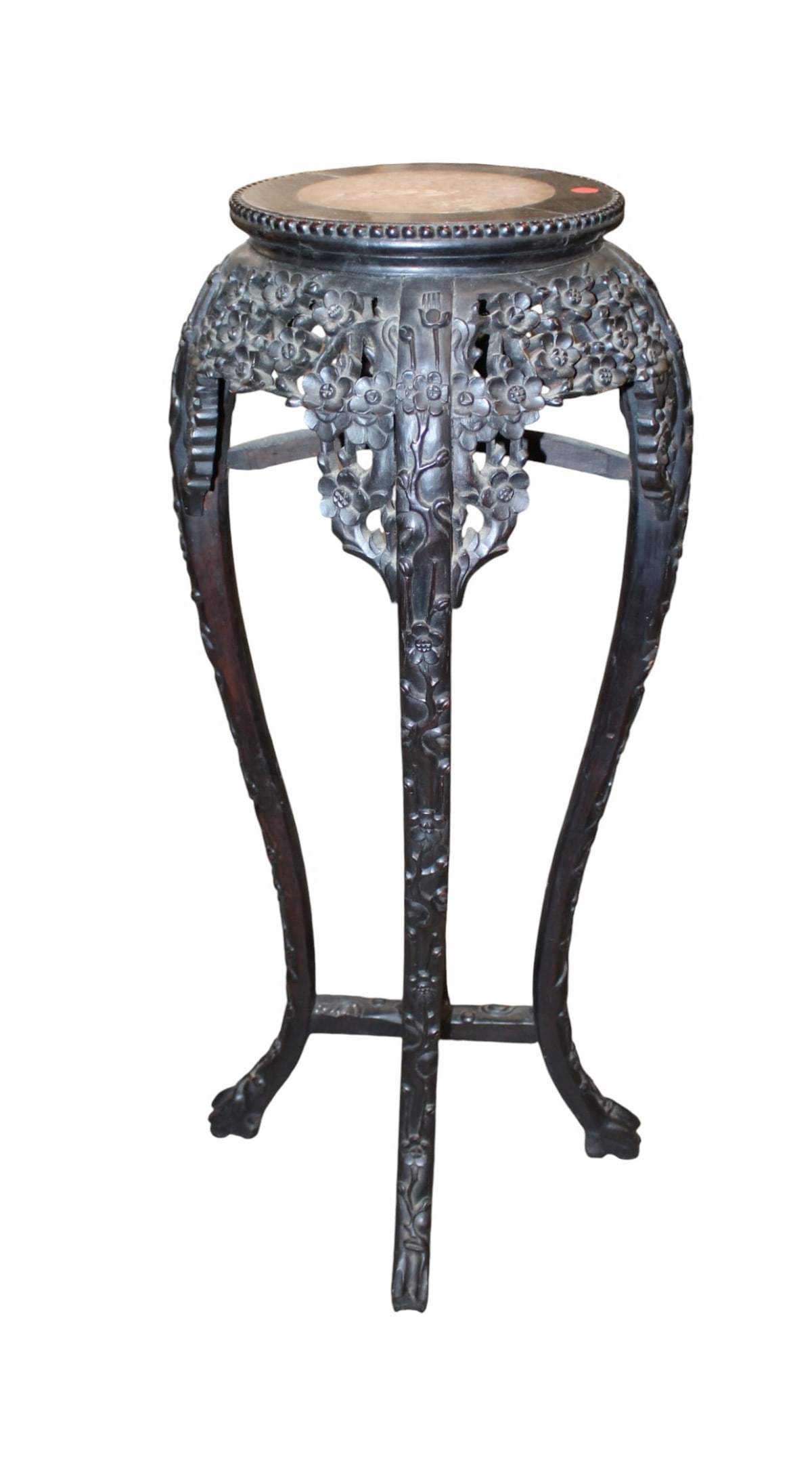 Antique asian hardwood carved marble top stand  36"h x 15" diameter (1 of 4)