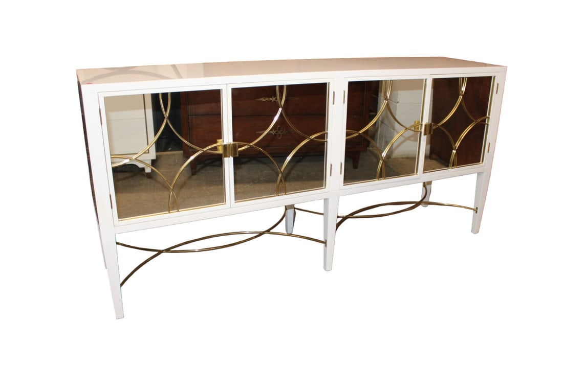 New Alden Parks Hancock buffet - white lacquer, distress mirror, gold accents (1 of 9)