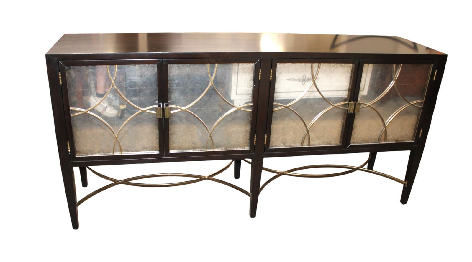 New Alden Parks Hancock buffet - black lacquer distress mirror, bronze accents (1 of 6)