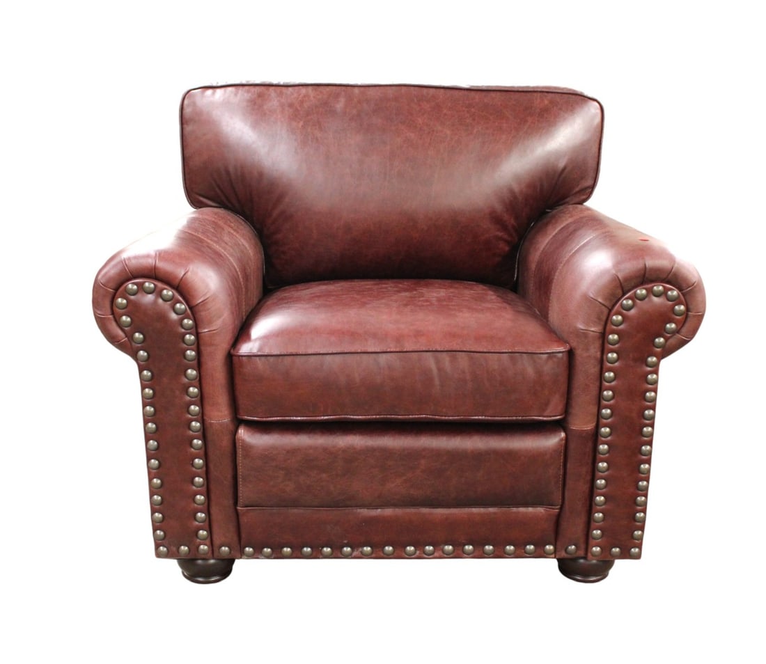 New Lea Unlimited Hardwick leather chair. Quality. (matches lot 282): New Lea Unlimited Hardwick leather chair. Quality. (matches lot 282) Structurally sound and in good condition, no noticeable issues. 35"h x 43"l x 38"d seat height of 21"