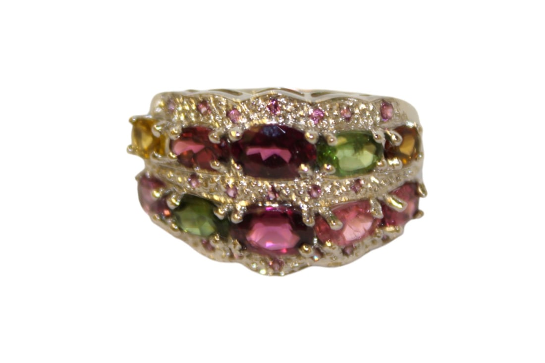 Natural rhodolite garnet & tourmaline ring, 14k/SS - size 7: Natural rhodolite garnet and tourmaline ring in 14k white gold over sterling silver - size 7