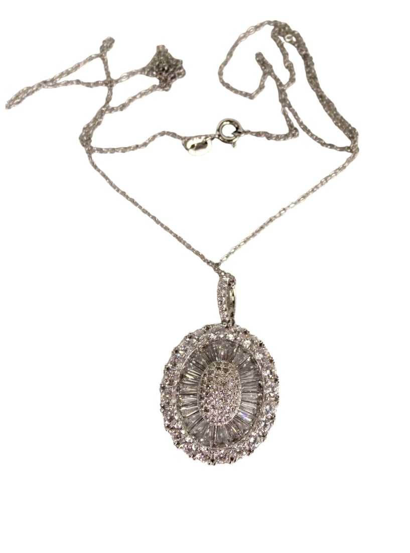 5.76 ctw. diamond simulant pendant  on 18" necklace s/s (1 of 4)