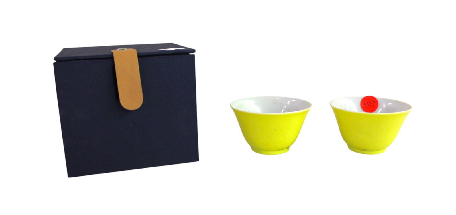 2 signed chinese cups in the yellow porcelain in box 2"h x 3" diameter (1 of 3)
