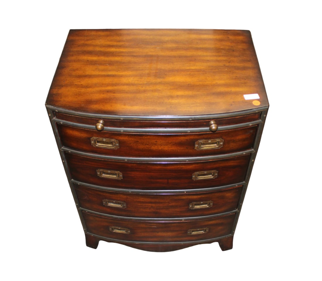 Nice Theodore Alexander chest, leather top  pull out tray, bronze band, mahogany (1 of 9)