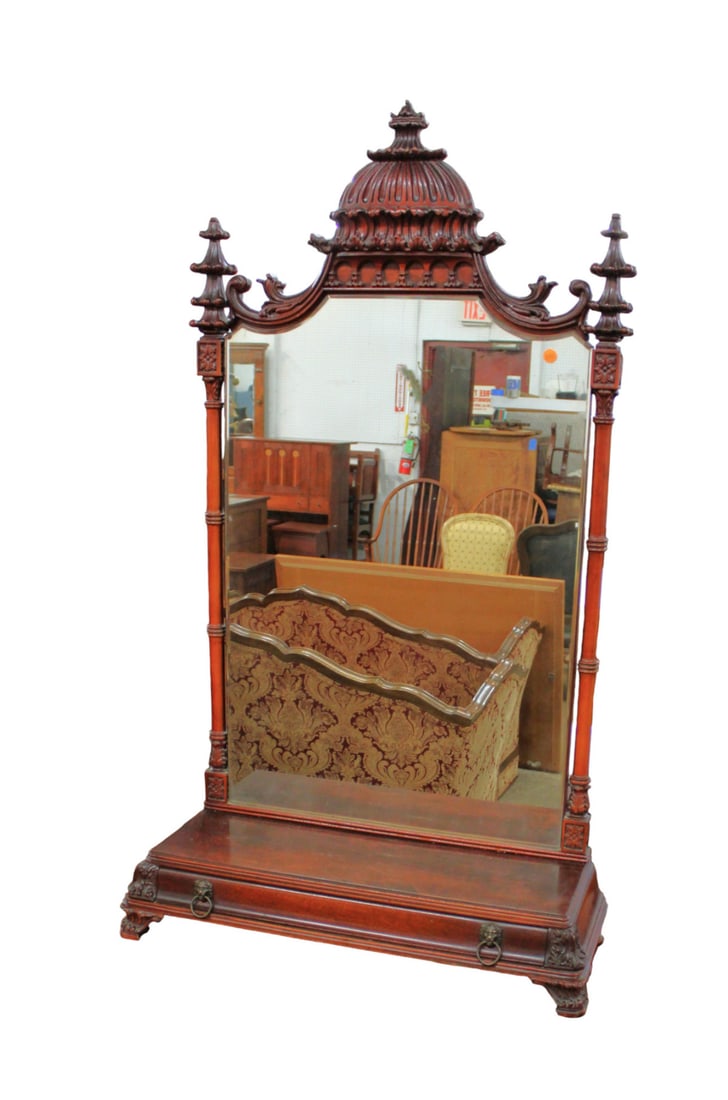 Beautiful antique pagoda table top dressing mirror with drawer (1 of 7)