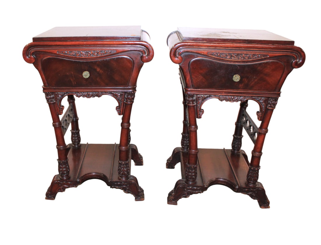 Fantastic pair antique carved night stands in the burl mahogany (1 of 7)