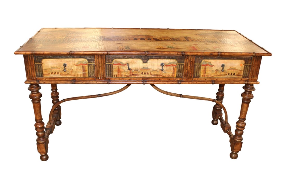 Quality asian decorated buffet with bamboo style frame, over-size model (1 of 8)