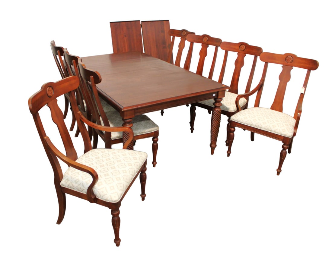 Ethan Allen 9 piece dining room set with (2) 20" skirted leaves, solid cherry (1 of 14)