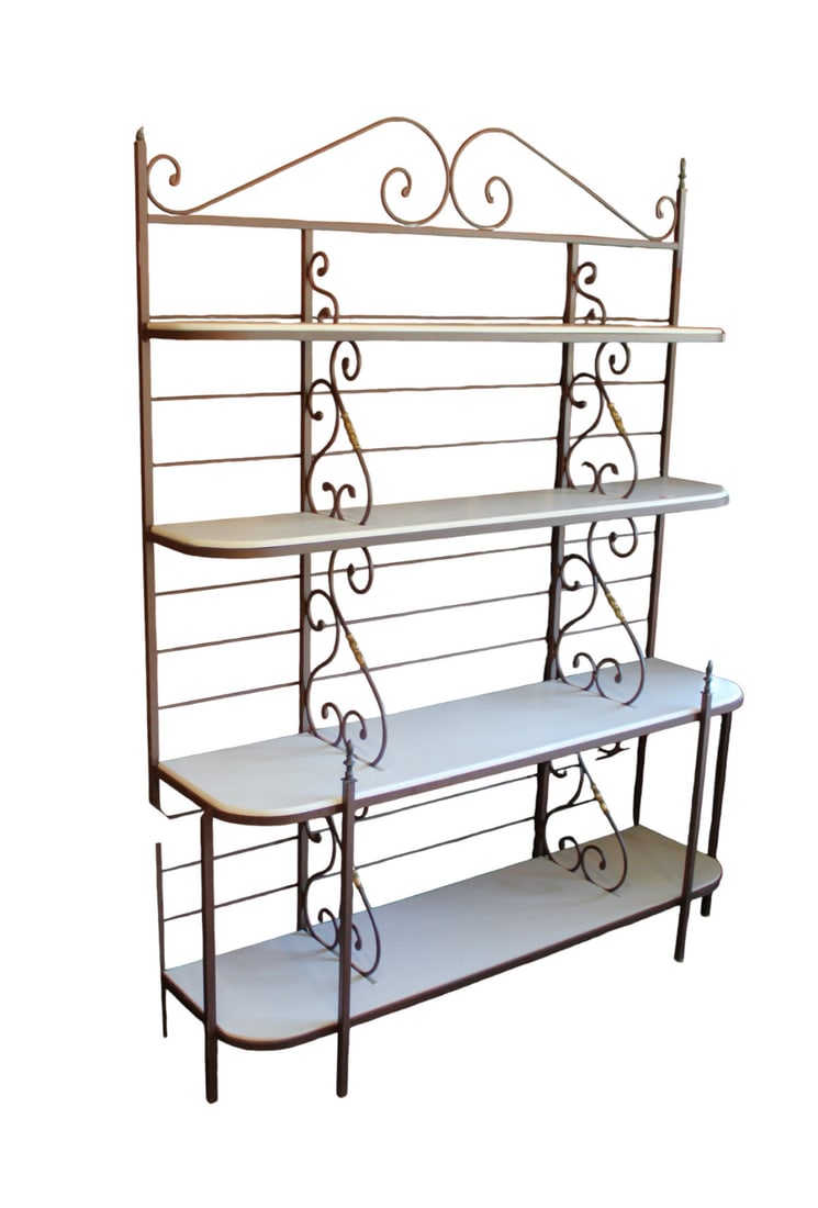Decorator iron 4 shelf baker's rack with brass tone accents (1 of 3)
