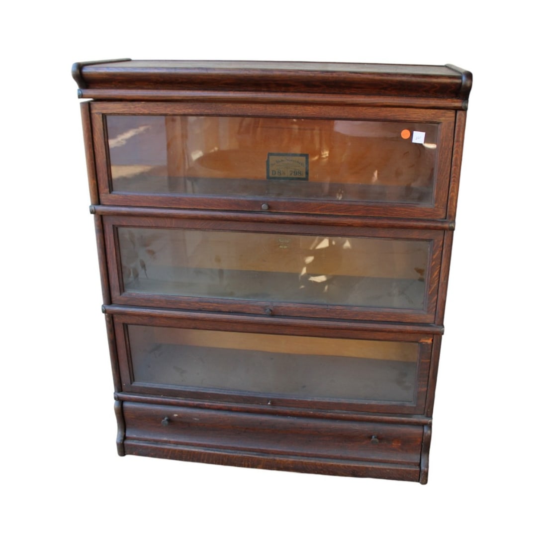 Antique Globe Wernicke oak 3 stack barrister bookcase with drawer in base Grade 798 1/2 (1 of 8)