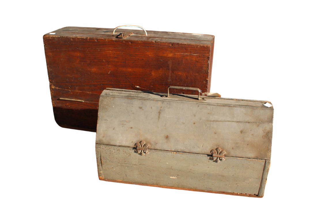2 Antique Wooden Tool Boxes In As Found Condition. Auction