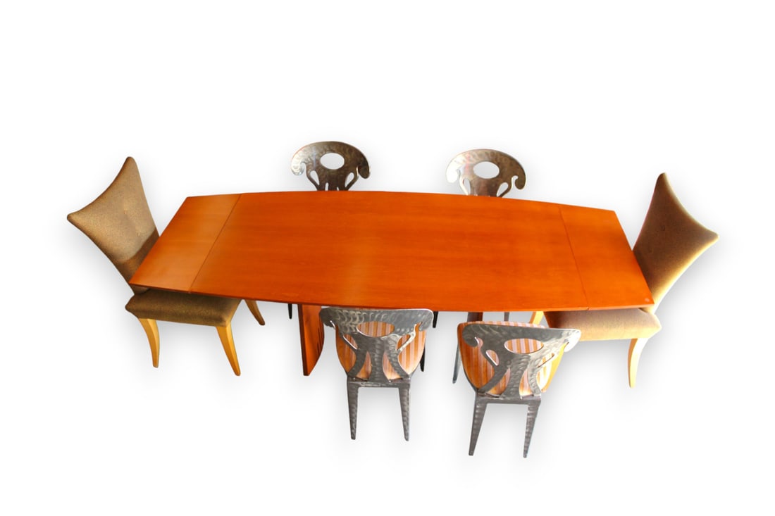 7pc. Ultra Modern Dining Room Set, Cherry & Brushed Steel, Maple Auction
