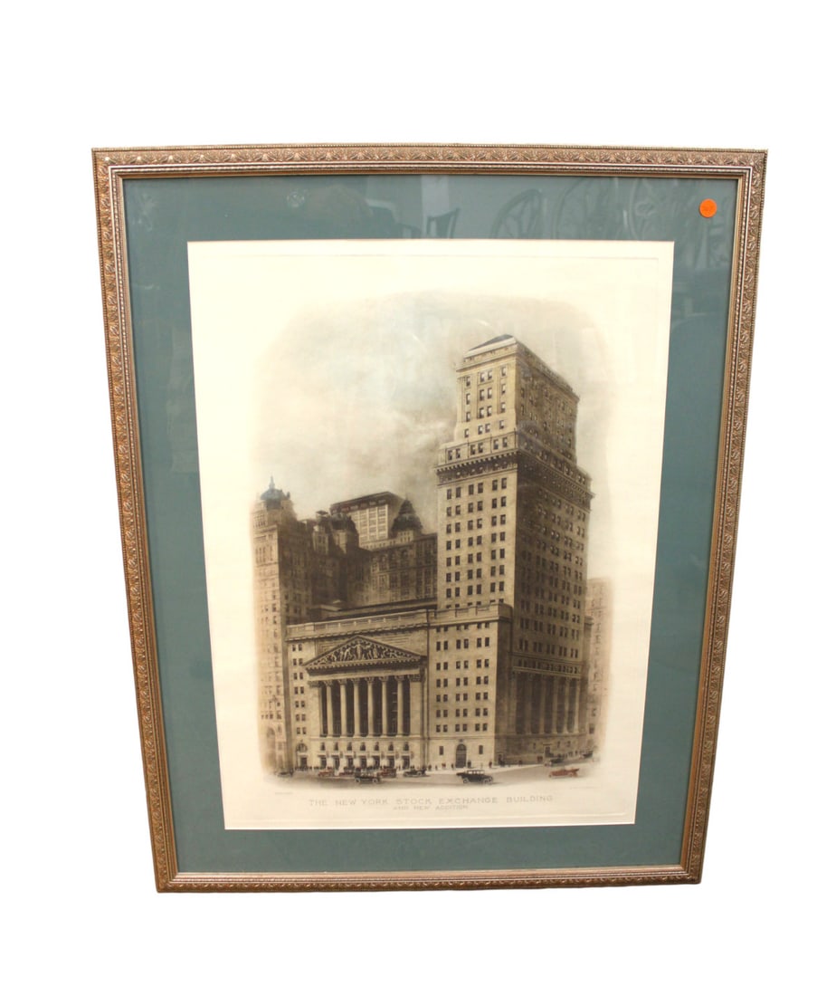 Rare vintage print of New York Stock Exchange with new addition framed artwork. 37"h x 30" (1 of 4)