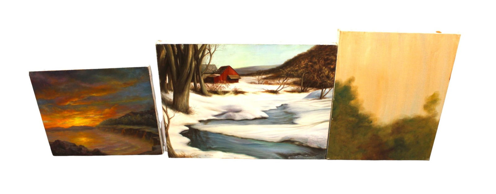 3 oil on canvas' outdoor scene, unframed, 2 signed W. Pater (1 of 2)