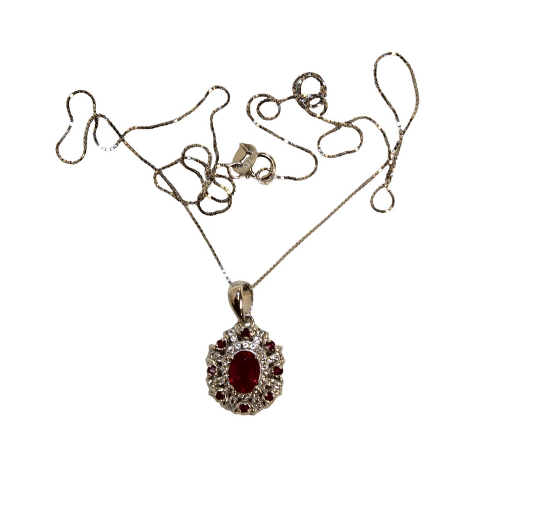 Natural ruby & white topaz pendant on sterling silver 18" chain (1 of 3)