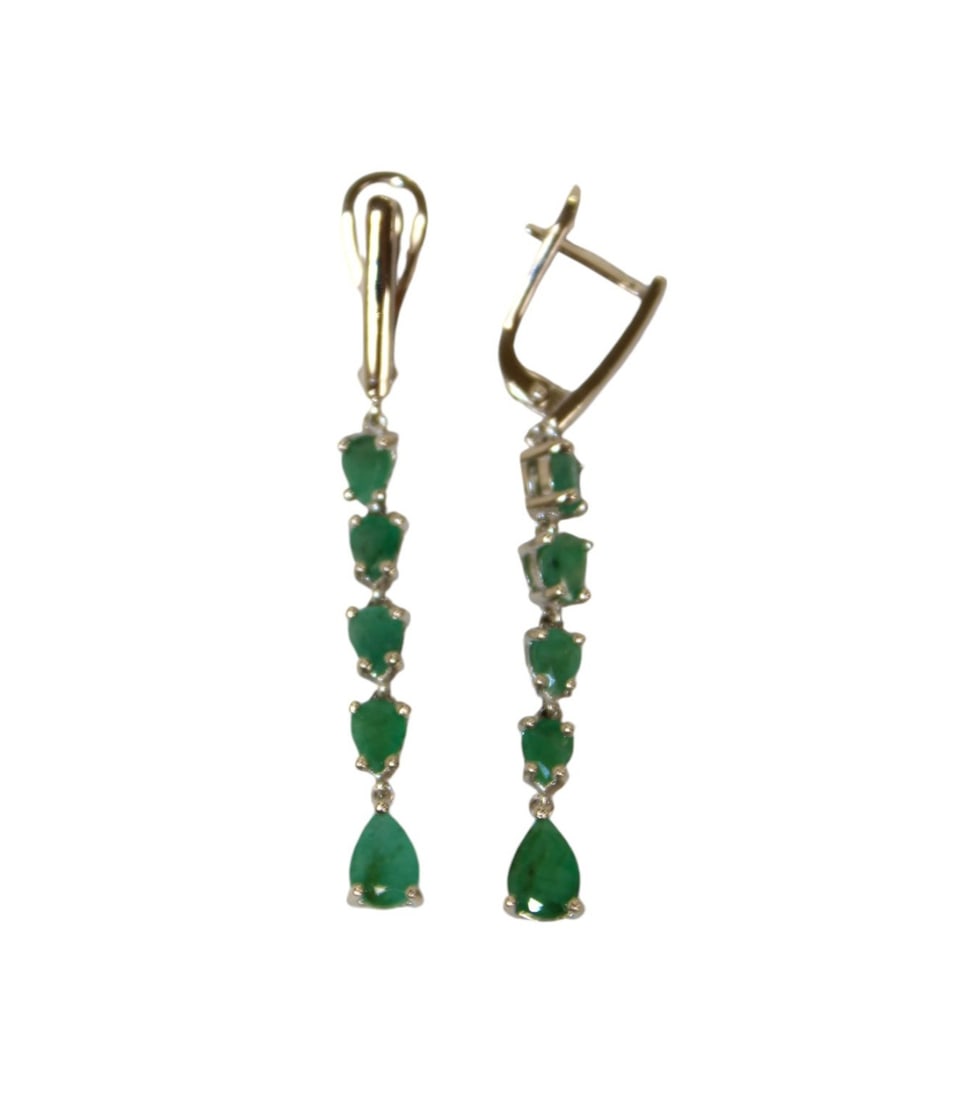 Natural emerald 14k white gold over sterling silver 2" dangle earrings (1 of 4)