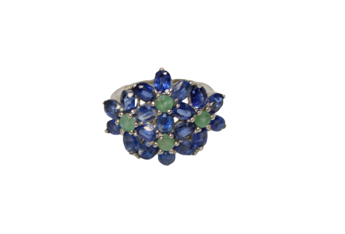Natural kyanite & emerald ring in 14k white gold over sterling silver size 8 (1 of 3)